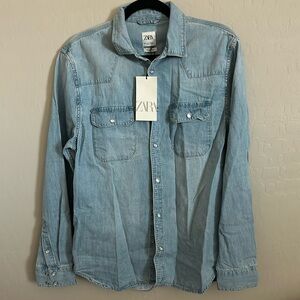 ZARA Men’s Button Down Denim Shirt M Relaxed Fit